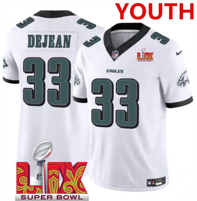 Youth Philadelphia Eagles #33 Cooper DeJean White 2025 Super Bowl LIX Patch New F.U.S.E. Vapor Untouchable Limited Stitched Jersey,We sell and wholesale Youth Philadelphia Eagles #33 Cooper DeJean White 2025 Super Bowl LIX Patch New F.U.S.E. Vapor Untouchable Limited Stitched Jersey on line form chian!